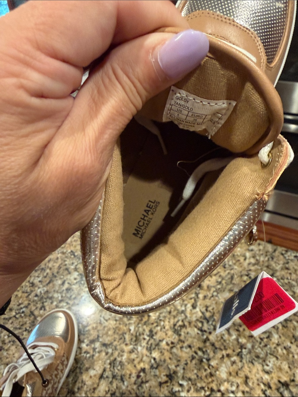 Michael Kors Taupe and Metallic High-Top Sneakers MK logo 5 NEW NWT - Picture 7 of 7